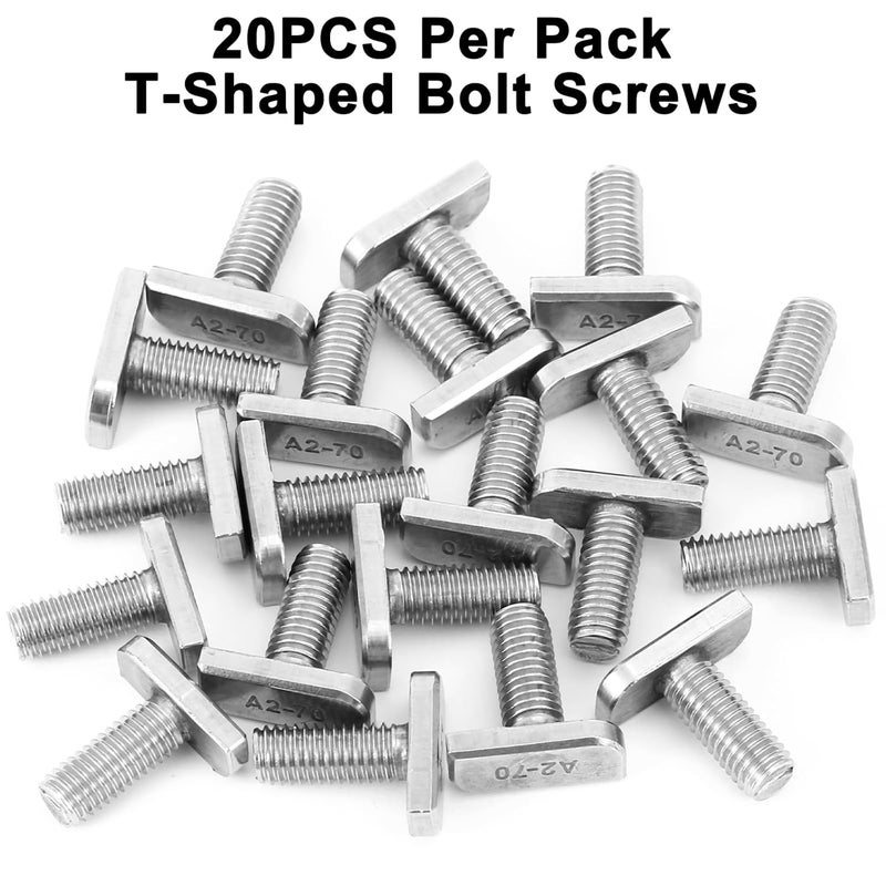 Lidajida 20Pcs M8x20 304 Stainless Steel T-Slot Bolt M8x20mm Bolt T-Shaped Bolt Screw 20Pack - Image 2